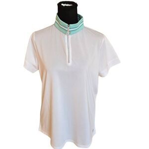 Bette & Court Womens White Short Sleeve 1/4 Zip Golf Polo Shirt Size Large